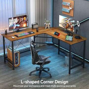 Mr IRONSTONE L Shaped Desk, 59" Computer Desk, Corner Gaming Desk for Home Office Desks, Modern Computer Table with Large Desktops, Easy to Assemble & Space-Saving Workstation Desk - Vintage Brown