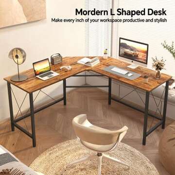 Mr IRONSTONE L Shaped Desk, 59" Computer Desk, Corner Gaming Desk for Home Office Desks, Modern Computer Table with Large Desktops, Easy to Assemble & Space-Saving Workstation Desk - Vintage Brown