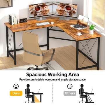 Mr IRONSTONE L Shaped Desk, 59" Computer Desk, Corner Gaming Desk for Home Office Desks, Modern Computer Table with Large Desktops, Easy to Assemble & Space-Saving Workstation Desk - Vintage Brown
