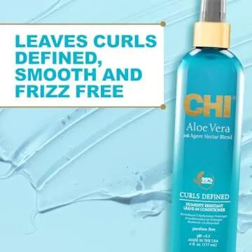 CHI Aloe Vera Humidity Resistant Leave-In Conditioner, For Defined, Smooth & Frizz-Free Curls, Sulfate, Paraben, & Cruelty-Free, 6 Oz
