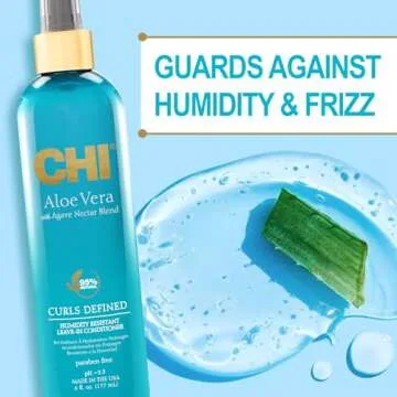 CHI Aloe Vera Humidity Resistant Leave-In Conditioner, For Defined, Smooth & Frizz-Free Curls, Sulfate, Paraben, & Cruelty-Free, 6 Oz
