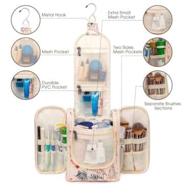 Narwey Small Hanging Toiletry Bag Women Travel Makeup Bag Organizer Toiletries Bag for Travel Size E...