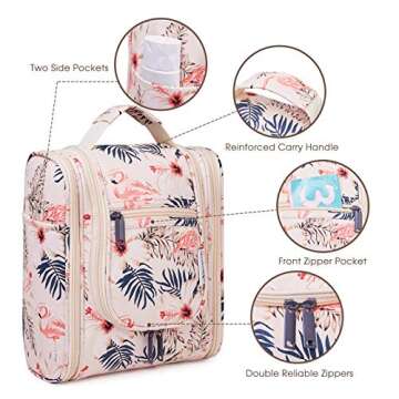 Narwey Small Hanging Toiletry Bag Women Travel Makeup Bag Organizer Toiletries Bag for Travel Size Essentials Accessories Cosmetics(Medium, Beige Bird)