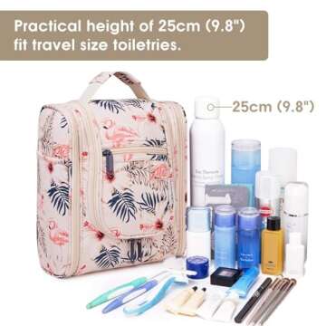 Narwey Small Hanging Toiletry Bag Women Travel Makeup Bag Organizer Toiletries Bag for Travel Size Essentials Accessories Cosmetics(Medium, Beige Bird)