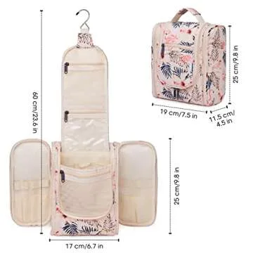Narwey Small Hanging Toiletry Bag Women Travel Makeup Bag Organizer Toiletries Bag for Travel Size Essentials Accessories Cosmetics(Medium, Beige Bird)