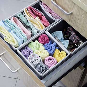 Closet Drawer Dividers Organizers, Clothes Foldable Storage Bins Cubes for Makeup, Bras, Socks, Ties, Belt, Set of 6, Grey