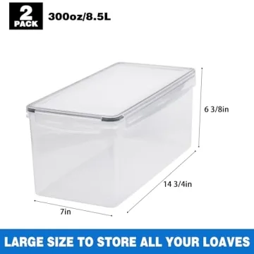 Tiawudi 2 Pack Airtight Bread Storage Box for Freshness