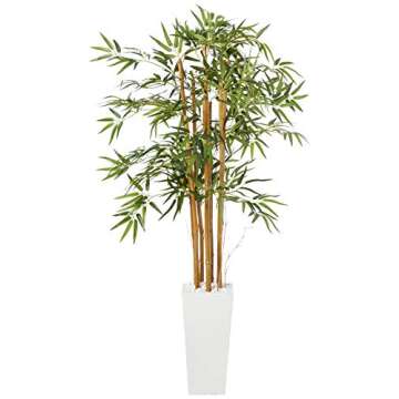 Nearly Natural 5812 5’ Bamboo Artificial Tree in White Tower Planter, Green