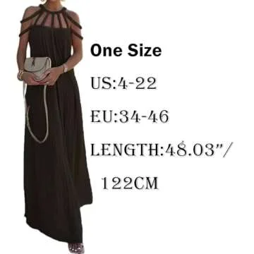 Women's Sexy Spaghetti Strap Backless Maxi Dress Summer Bodycon Cocktail Party Formal Halter Long Dress Vacation Dress(Black,One Size)