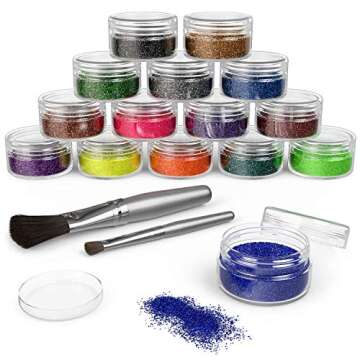 ARTEZA Glitter Tattoo Kit - Body Glitter Tattoo Set Includes 15 Vibrant Colors, 2 Brushes, 2 Glue Ap...