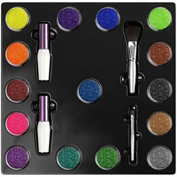 ARTEZA Glitter Tattoo Kit - Body Glitter Tattoo Set Includes 15 Vibrant Colors, 2 Brushes, 2 Glue Applicators and 40 Unique Glitter Tattoo Stencils - Glitter Temporary Tattoos For Kids And Adults