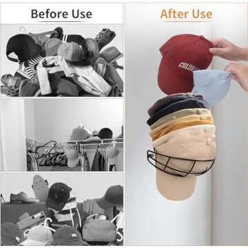 TEAMOLA Hat Racks for Baseball Cap 2-Pack Metal Hat Organizer Black Hat Holder for Wall, Hat Hangers Hat Storage Organizer Wall Mounted/Drill Free Adhesive Cap Rack for Closet Door,Hold up to 30 Hats