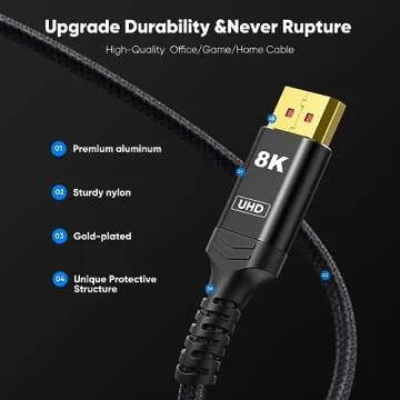 Capshi 8K 4K DisplayPort Cable 1.4, 10FT DP Cable [VESA Certified, 8K@60Hz, 4K@144Hz, 2K@240Hz/165Hz/144Hz], Bradied 32.4Gbps High Speed Display Port Cable for Gaming Monitor, HDR/HDCP/FreeSync/G-Sync