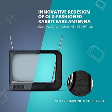 Rabbit Ears TV Antenna, Antop Tabletop Antenna, Digital HDTV Antenna with Multi-direactional Recepti...