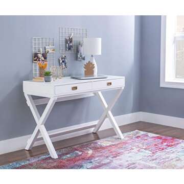 Linon Desk, White, 44"W x 20"D x 30"H