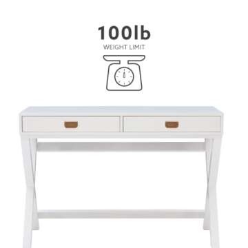 Linon Desk, White, 44"W x 20"D x 30"H