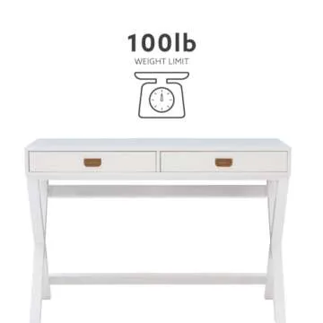 Linon Desk, White, 44"W x 20"D x 30"H
