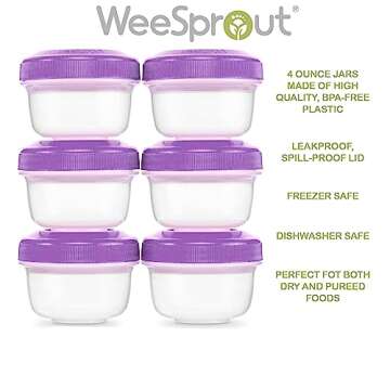 WeeSprout Baby Food Containers - Small 4 oz Containers with Lids, Leakproof & Airtight, Freezer Safe, Dishwasher Safe, Thick Food Grade Plastic, Set of 12 Baby Food Storage Containers + Color Options