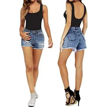 MANGOPOP Women's Tank Tops Body Suits Sexy Backless Round Neck Sleeveless Bodysuits for Women