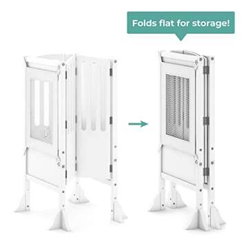 Guidecraft Kitchen Helper® Toddler Tower Step Stool - Contemporary - White: Folding Adjustable Height Montessori Wooden Learning Furniture with Keepers