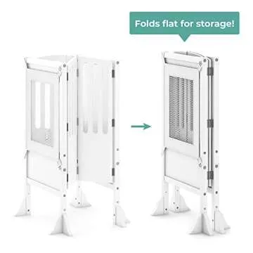 Guidecraft Kitchen Helper® Toddler Tower Step Stool - Contemporary - White: Folding Adjustable Height Montessori Wooden Learning Furniture with Keepers