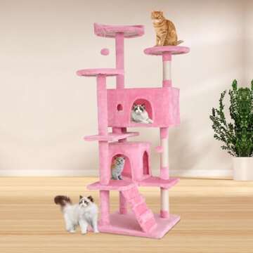BestPet 54in Cat Tree Tower for Indoor Cats,Multi-Level Cat Furniture Activity Center with Cat Scrat...