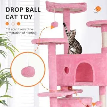 BestPet 54in Cat Tree Tower for Indoor Cats,Multi-Level Cat Furniture Activity Center with Cat Scratching Posts Stand House Cat Condo with Funny Toys for Kittens Pet Play House (54in, Pink)