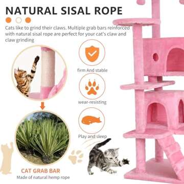 BestPet 54in Cat Tree Tower for Indoor Cats,Multi-Level Cat Furniture Activity Center with Cat Scratching Posts Stand House Cat Condo with Funny Toys for Kittens Pet Play House (54in, Pink)