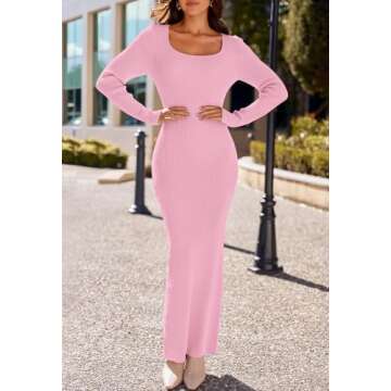 MEROKEETY Women's 2024 Fall Long Sleeve Sweater Dress Square Neck Ribbed Knit Bodycon Long Maxi Dres...