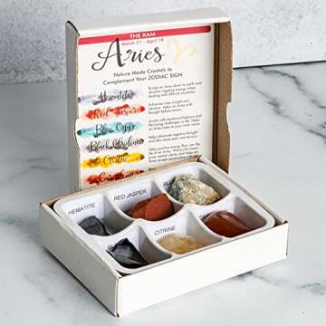 Rock Paradise Horoscope Stone Box Set - Aries Zodiac Sign – Healing Crystals Birthstone Charms – Astrology Crystal Healing Horoscope Gift