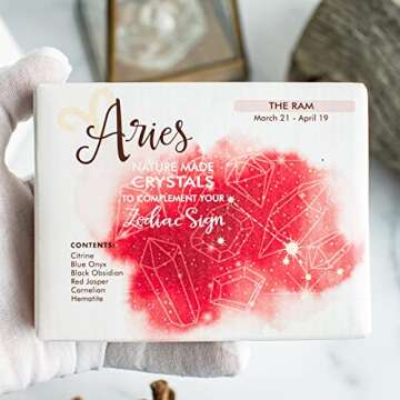 Rock Paradise Horoscope Stone Box Set - Aries Zodiac Sign – Healing Crystals Birthstone Charms – Astrology Crystal Healing Horoscope Gift