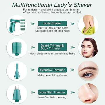 Electric Razor for Women, 4 in 1 Womens Electric Razor, Cordless Protable Body Hair Removal for Eyeb...