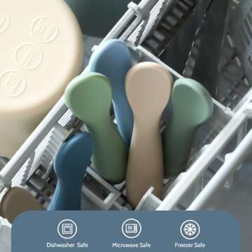 6 Pack Baby Spoons, First Stage Spoons, Shorter Length for Self Feeding, 6+ Months, Baby Training Spoons Infant Spoons, Food Grade Silicone, Dishwasher Safe & Boil-proof