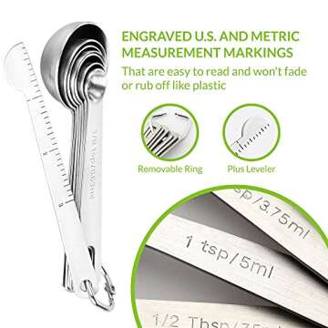 Spring Chef Stainless Steel Measuring Spoons Set of 8 with Leveler, Round Metal Teaspoon & Tablespoon Measuring Spoons - Nesting Kitchen Gadgets For Baking & Cooking, Dry & Liquid Ingredients