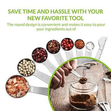 Spring Chef Stainless Steel Measuring Spoons Set of 8 with Leveler, Round Metal Teaspoon & Tablespoon Measuring Spoons - Nesting Kitchen Gadgets For Baking & Cooking, Dry & Liquid Ingredients