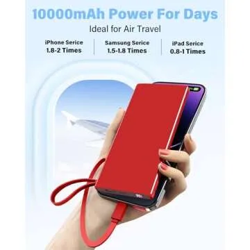 Portable 10000mAh Fast Charging Power Bank with Built-in Cables