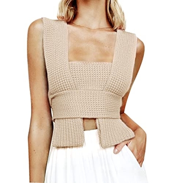 TheFound Women Apricot Knit Sweater Vest DIY Crop Top