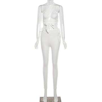 Azhong Women's Sexy Summer 2 Piece Outfits Halter Neck Crop Top and Bodycon Pant Sets Jumpsuit Clubwear