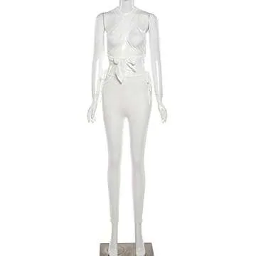 Azhong Women's Sexy Halter Neck Crop Top & Bodycon Pants