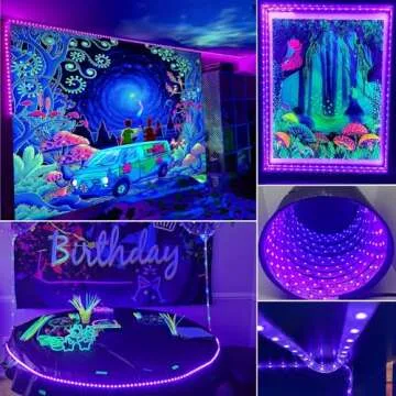 YQNLIFA 40FT Black Light Strip, Blacklight Flexible & Adhesive 720 LEDs, Black Light for Halloween, Neon Party, Birthday, Display Uranium Vaseline Glass, Posters, Curing Resin, Non-Waterproof Decor