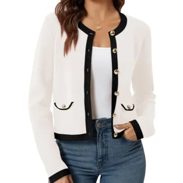 Fall Cardigans for Women 2024 Open Front Button Down Ladies Sweaters Striped Cropped Office Sweaters...