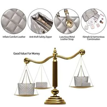 XB Quilted Tote Bag, Leather Tote Shoulder Bag for Women Platinum Handbags and Wrist Strap Long Purse 2pcs Set