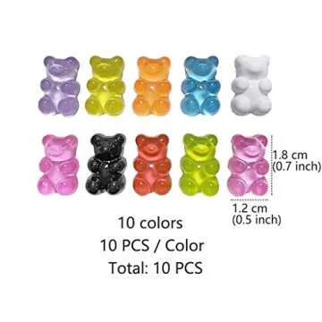 Juland 100 Pieces 10 Colors Resin Candy Gummy Bear Flatbacks Cabochons Deco Bears Colorful Charms Beads for DIY Necklace Pendants Keychain Brooch Earring Mobile Phone Case Accessories