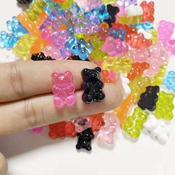 Juland 100 Pieces 10 Colors Resin Candy Gummy Bear Flatbacks Cabochons Deco Bears Colorful Charms Beads for DIY Necklace Pendants Keychain Brooch Earring Mobile Phone Case Accessories