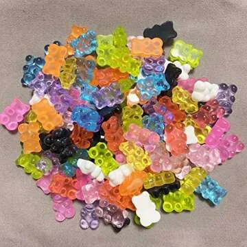 Juland 100 Pieces 10 Colors Resin Candy Gummy Bear Flatbacks Cabochons Deco Bears Colorful Charms Beads for DIY Necklace Pendants Keychain Brooch Earring Mobile Phone Case Accessories