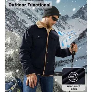 EKLENTSON Mens Jacket Winter Warm Jacket Men Outwear Jacket Windproof Jacket Hiking Jacket Mens Sherpa Lined Jacket, Navy, Medium