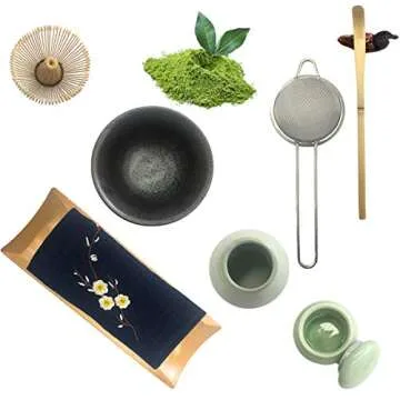 Artcome Traditional Japanese Matcha Tea Set, Matcha Whisk, Traditional Scoop, Matcha Bowl & Caddy, C...