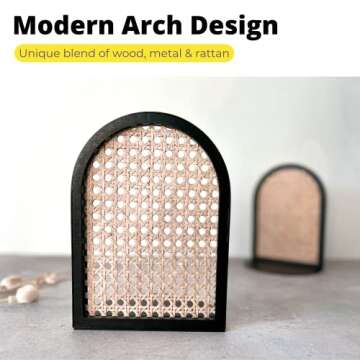 PurpleWares Arch Rattan Decorative Bookends - 9" Heavy Duty Black Metal Book Ends Stopper Non-Skid B...
