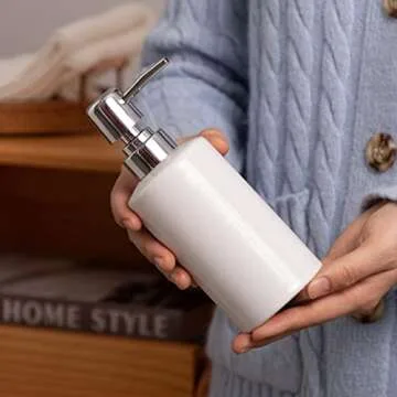 FE Soap Dispenser, 300ml/10oz Ceramic Liquid Soap Pump Dispenser, Refillable Dish Soap Dispenser for Kitchen Bathroom Washroom (White, 2 Pack)