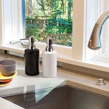 FE Soap Dispenser, 300ml/10oz Ceramic Liquid Soap Pump Dispenser, Refillable Dish Soap Dispenser for Kitchen Bathroom Washroom (White, 2 Pack)